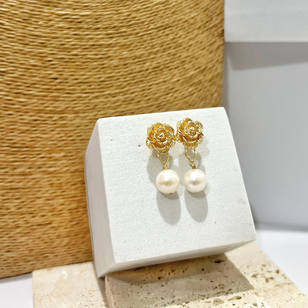 Rose Pearl Teardrop Earrings