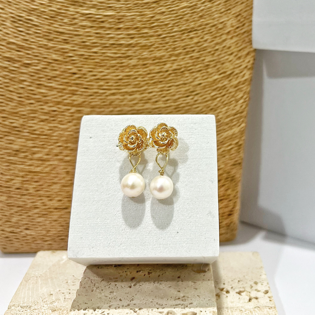 Rose Pearl Teardrop Earrings